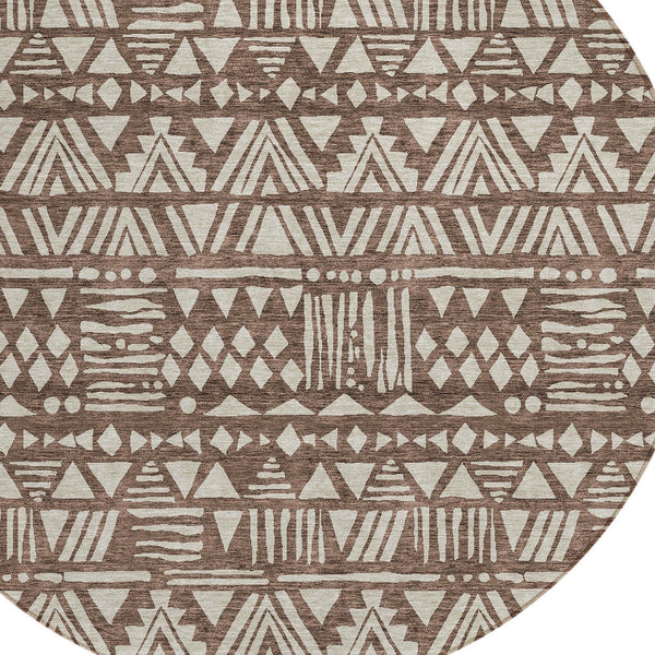 Homeroots 3' Black And Ivory Southwestern Washable Area Rug - Stylish Indoor/Outdoor Design For Any Space 8' Round Polyester 594156