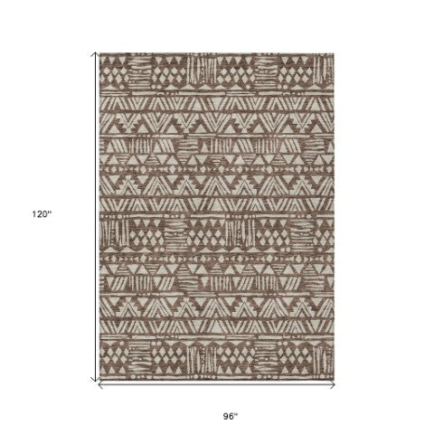 Homeroots 3' Black And Ivory Southwestern Washable Area Rug - Stylish Indoor/Outdoor Design For Any Space 8' X 10' Polyester 594157