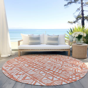 Homeroots 3' Black And Ivory Southwestern Washable Area Rug - Stylish Indoor/Outdoor Design For Any Space 8' Round Polyester 594162