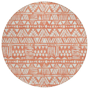 HomeRoots 5' Coral and Ivory Southwestern Area Rug - Durable, Washable for Indoor and Outdoor Spaces, Chic Design 8' Round 594162