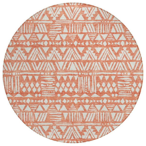 HomeRoots 5' Coral and Ivory Southwestern Area Rug - Durable, Washable for Indoor and Outdoor Spaces, Chic Design 8' Round 594162