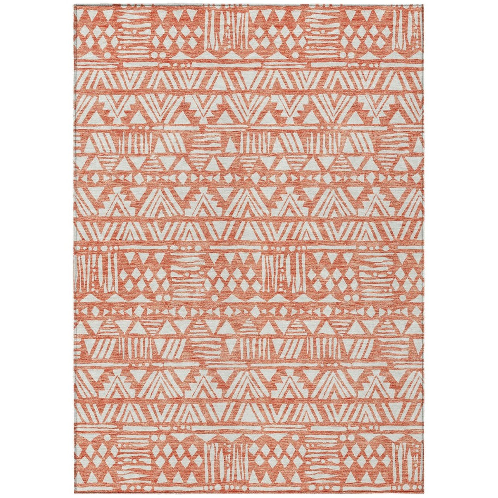 HomeRoots 5' Coral and Ivory Southwestern Area Rug - Durable, Washable for Indoor and Outdoor Spaces, Chic Design 8' X 10' 594163