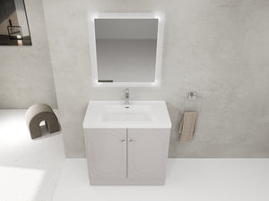 English Elm 36" Freestanding Bathroom Vanity with Resin Sink, Soft-Close Doors, Adjustable Shelf & 3 Handles W999S00336
