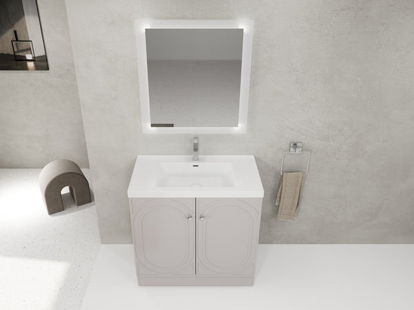 English Elm 36" Freestanding Bathroom Vanity with Resin Sink, Soft-Close Doors, Adjustable Shelf & 3 Handles W999S00336