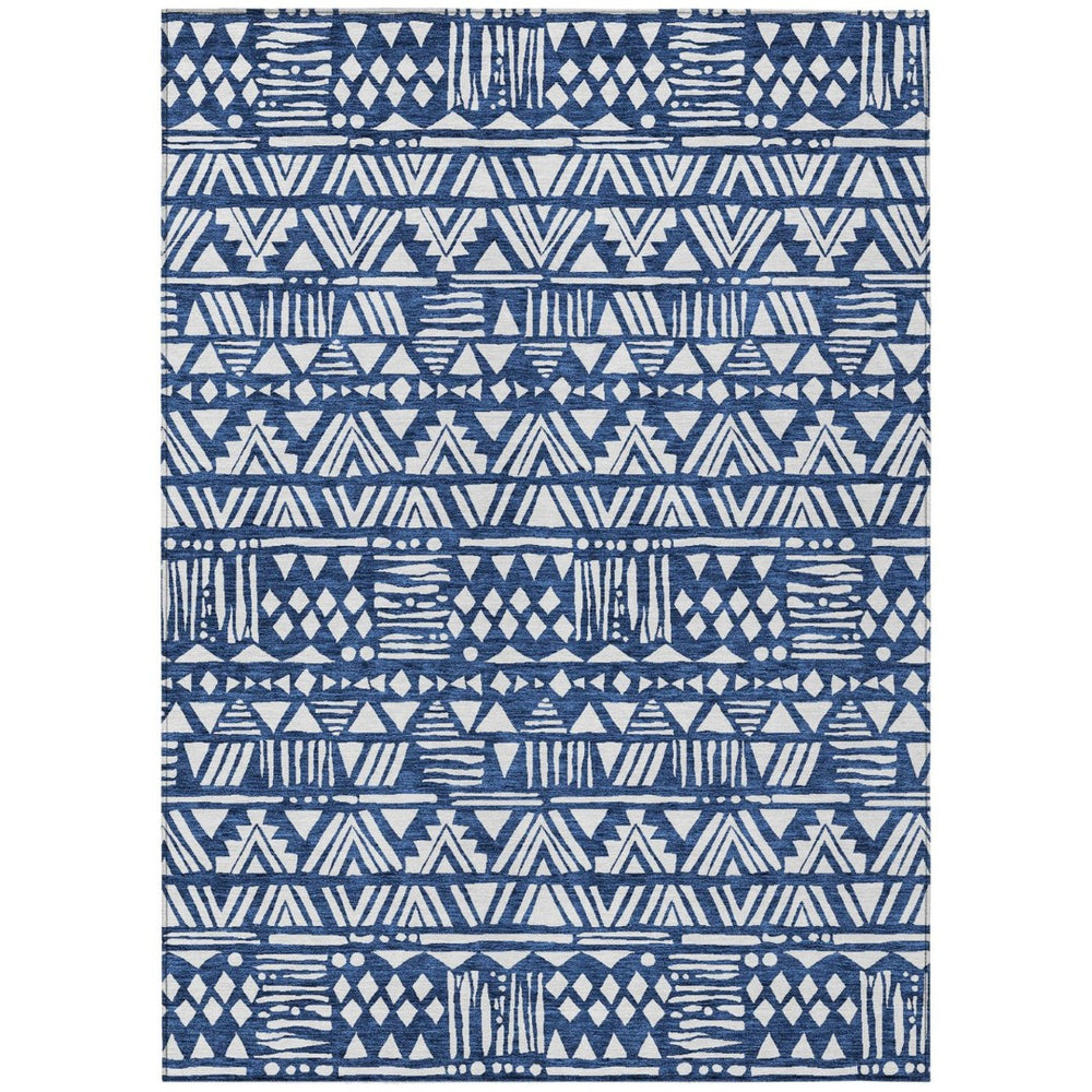 HomeRoots 5' Stylish Navy Blue and Ivory Southwestern Area Rug – Durable, Washable, Perfect for Indoor/Outdoor Use 5' X 8' 594179