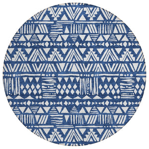 HomeRoots 5' Stylish Navy Blue and Ivory Southwestern Area Rug – Durable, Washable, Perfect for Indoor/Outdoor Use 8' Round 594180