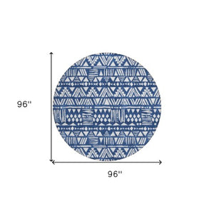 Homeroots 3' Black And Ivory Southwestern Washable Area Rug - Stylish Indoor/Outdoor Design For Any Space 8' Round Polyester 594180