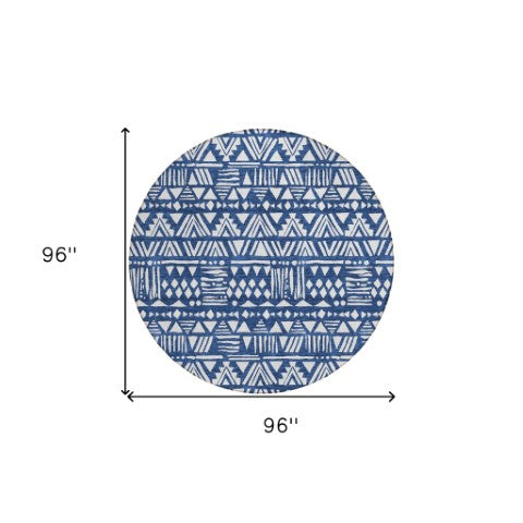 Homeroots 3' Black And Ivory Southwestern Washable Area Rug - Stylish Indoor/Outdoor Design For Any Space 8' Round Polyester 594180