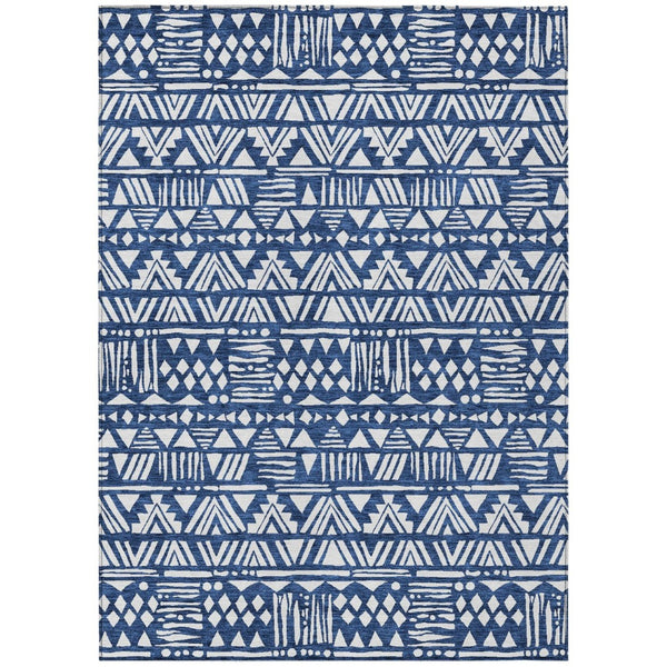 HomeRoots 5' Stylish Navy Blue and Ivory Southwestern Area Rug – Durable, Washable, Perfect for Indoor/Outdoor Use 8' X 10' 594181
