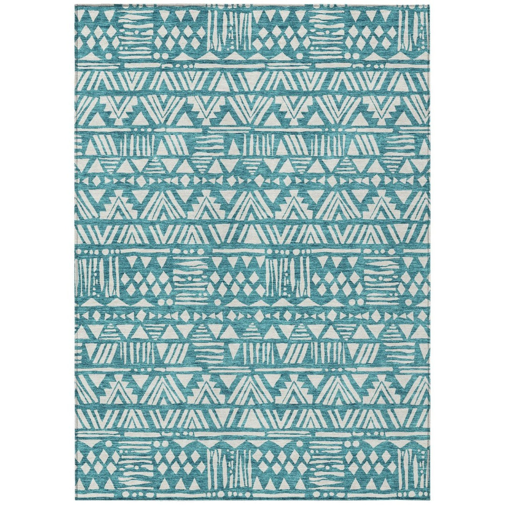HomeRoots 5' Teal Blue and Ivory Southwestern Area Rug - Durable, Washable, Stylish Accent for Indoor/Outdoor Use 5' X 8' 594191