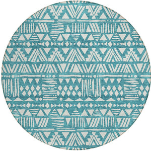 Homeroots 3' Black And Ivory Southwestern Washable Area Rug - Stylish Indoor/Outdoor Design For Any Space 8' Round Polyester 594192