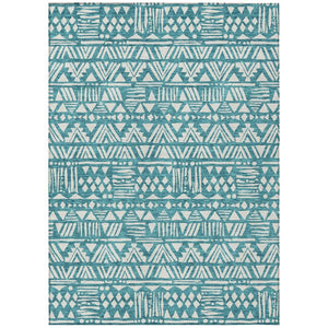 HomeRoots 9' Teal Blue and Ivory Southwestern Area Rug - Stylish Indoor Outdoor Geometric Design for Any Space 9' X 12' 594194
