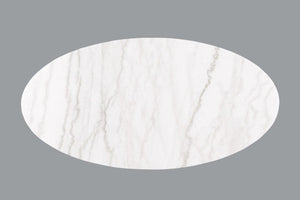 English Elm Contemporary Oval Cocktail Table With Marble Top, Gold Accents & Reeded Plinth Base For Living Room B2741P395397