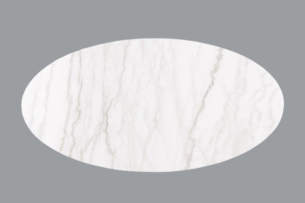 English Elm Contemporary Oval Cocktail Table With Marble Top, Gold Accents & Reeded Plinth Base For Living Room B2741P395397