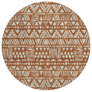 HomeRoots 5' Terra Cotta and Beige Southwestern Area Rug - Durable, Washable Design for Indoor and Outdoor Use 8' Round 594198