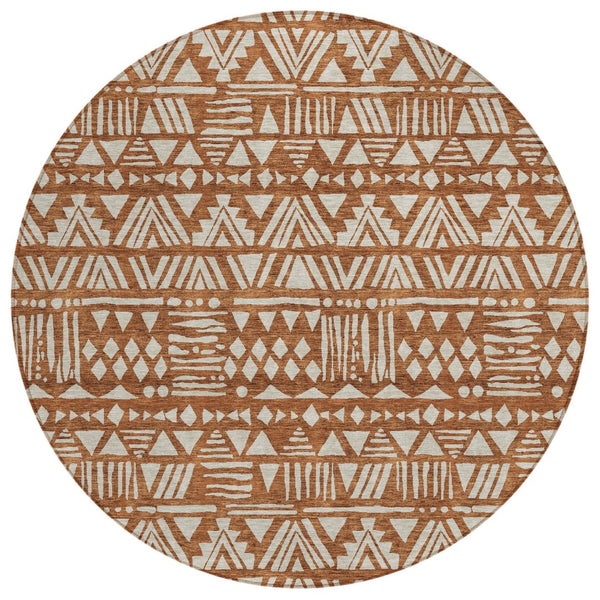 HomeRoots 5' Terra Cotta and Beige Southwestern Area Rug - Durable, Washable Design for Indoor and Outdoor Use 8' Round 594198