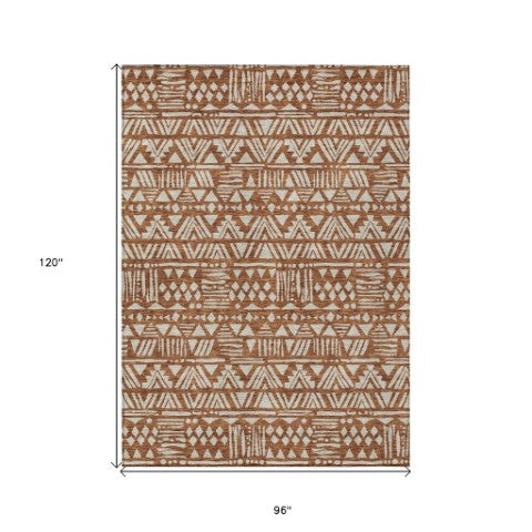 Homeroots 3' Black And Ivory Southwestern Washable Area Rug - Stylish Indoor/Outdoor Design For Any Space 8' X 10' Polyester 594199