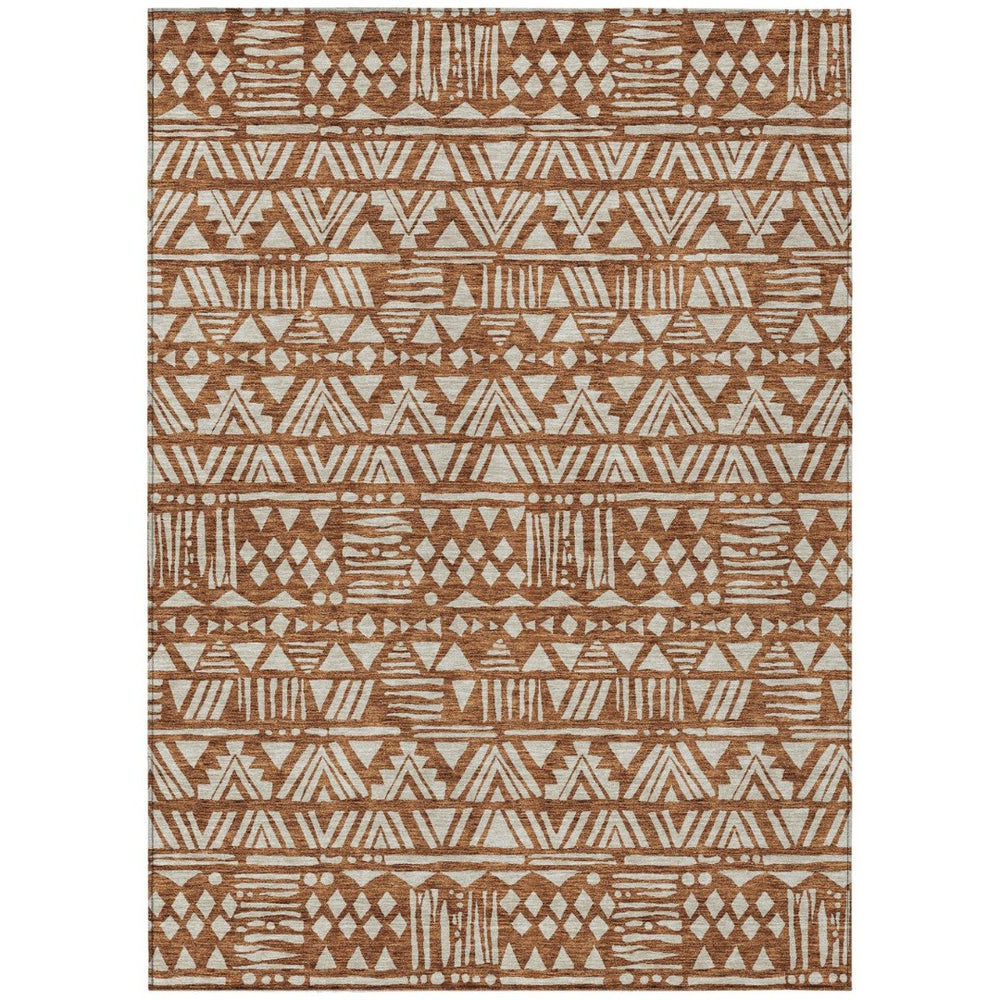 HomeRoots 5' Terra Cotta and Beige Southwestern Area Rug - Durable, Washable Design for Indoor and Outdoor Use 8' X 10' 594199