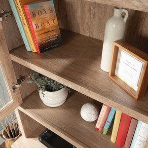 English Elm Library Hutch - Versatile Brown Finish Storage Solution With Cord Management For Any Room Decor B356P367908
