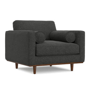 English Elm Morrison Sculptural Mid-century Armchair with Rubberwood Legs and Performance Fabric Charcoal Grey B136P420742
