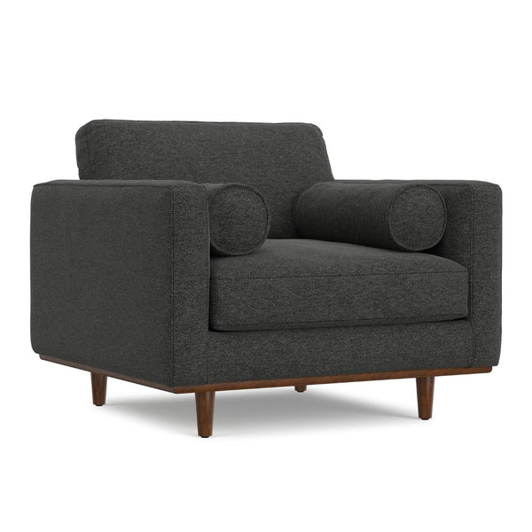 English Elm Morrison Sculptural Mid-century Armchair with Rubberwood Legs and Performance Fabric Charcoal Grey B136P420742