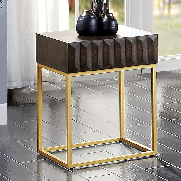 English Elm Contemporary Round Mid‑Century Accent Side Table with Tapered Legs, Solid Wood Build and Compact Design Gold,Walnut 23 L x 22 W x 10 H B2741P359685