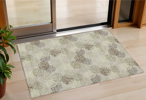 Homeroots 3' Beige Green And Ivory Polka Dot Washable Area Rug - Perfect For Indoor Or Outdoor Spaces! 3' X 5' Polyester 594208