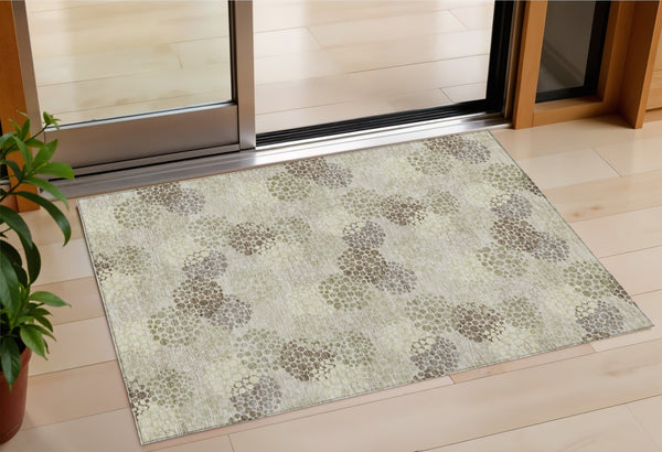Homeroots 3' Beige Green And Ivory Polka Dot Washable Area Rug - Perfect For Indoor Or Outdoor Spaces! 3' X 5' Polyester 594208