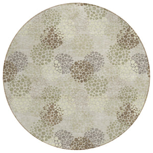 HomeRoots 5' Stylish Beige Green and Ivory Polka Dot Washable Area Rug for Indoor and Outdoor Spaces 8' Round 594210