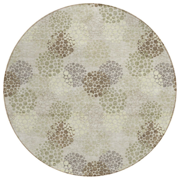 HomeRoots 5' Stylish Beige Green and Ivory Polka Dot Washable Area Rug for Indoor and Outdoor Spaces 8' Round 594210