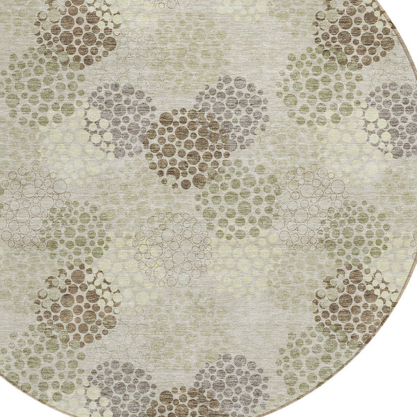 Homeroots 3' Beige Green And Ivory Polka Dot Washable Area Rug - Perfect For Indoor Or Outdoor Spaces! 8' Round Polyester 594210