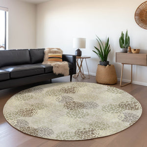 Homeroots 3' Beige Green And Ivory Polka Dot Washable Area Rug - Perfect For Indoor Or Outdoor Spaces! 8' Round Polyester 594210