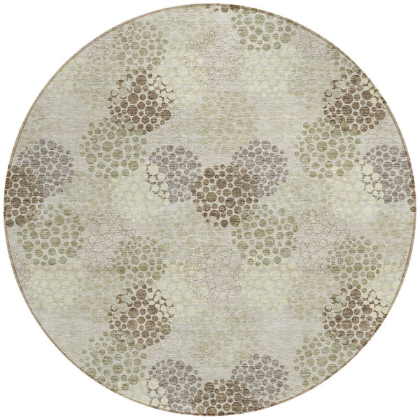 Homeroots 3' Beige Green And Ivory Polka Dot Washable Area Rug - Perfect For Indoor Or Outdoor Spaces! 8' Round Polyester 594210