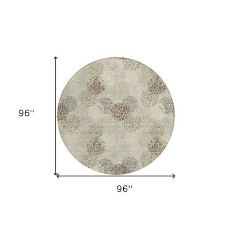 Homeroots 3' Beige Green And Ivory Polka Dot Washable Area Rug - Perfect For Indoor Or Outdoor Spaces! 8' Round Polyester 594210