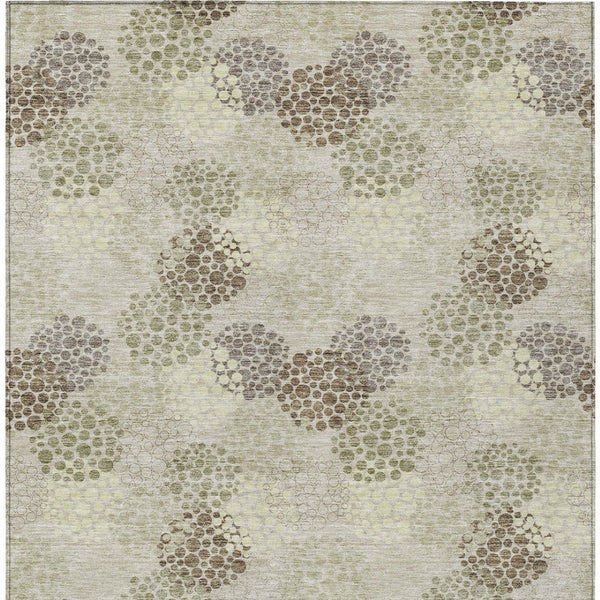 Homeroots 3' Beige Green And Ivory Polka Dot Washable Area Rug - Perfect For Indoor Or Outdoor Spaces! 8' X 10' Polyester 594211