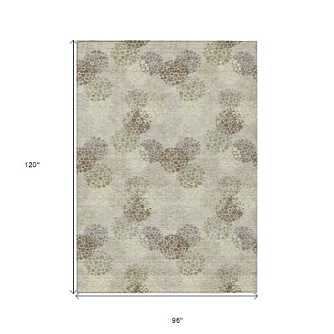 Homeroots 3' Beige Green And Ivory Polka Dot Washable Area Rug - Perfect For Indoor Or Outdoor Spaces! 8' X 10' Polyester 594211