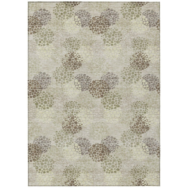 HomeRoots 5' Stylish Beige Green and Ivory Polka Dot Washable Area Rug for Indoor and Outdoor Spaces 8' X 10' 594211