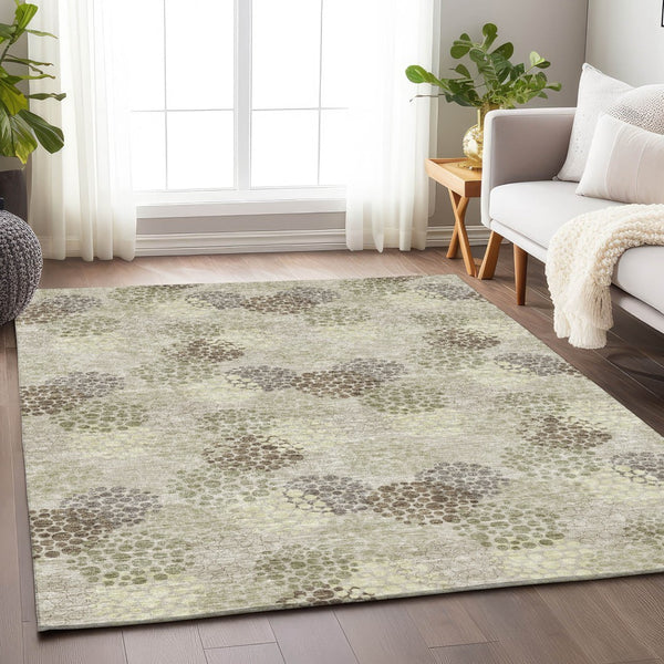 Homeroots 3' Beige Green And Ivory Polka Dot Washable Area Rug - Perfect For Indoor Or Outdoor Spaces! 8' X 10' Polyester 594211