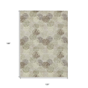 Homeroots 3' Beige Green And Ivory Polka Dot Washable Area Rug - Perfect For Indoor Or Outdoor Spaces! 10' X 14' Polyester 594213