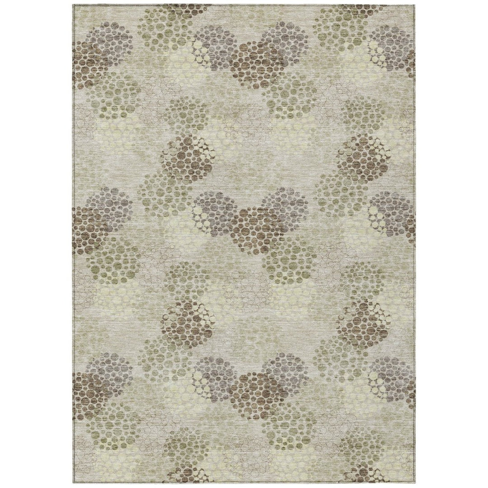 HomeRoots 5' Stylish Beige Green and Ivory Polka Dot Washable Area Rug for Indoor and Outdoor Spaces 10' X 14' 594213