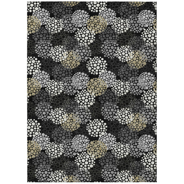 HomeRoots 5' Polka Dot Area Rug in Black, Gray, and Ivory - Stylish, Washable, Durable for Indoor and Outdoor Use 5' X 8' 594215