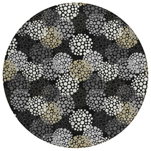 HomeRoots 5' Polka Dot Area Rug in Black, Gray, and Ivory - Stylish, Washable, Durable for Indoor and Outdoor Use 8' Round 594216