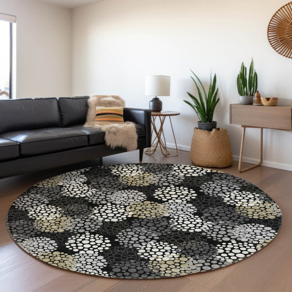 Homeroots 3' Beige Green And Ivory Polka Dot Washable Area Rug - Perfect For Indoor Or Outdoor Spaces! 8' Round Polyester 594216