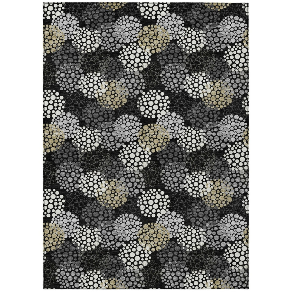 HomeRoots 5' Polka Dot Area Rug in Black, Gray, and Ivory - Stylish, Washable, Durable for Indoor and Outdoor Use 10' X 14' 594219
