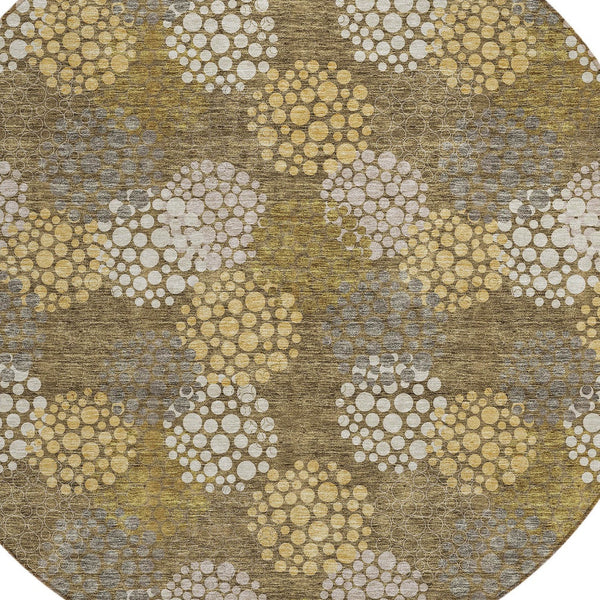 Homeroots 3' Beige Green And Ivory Polka Dot Washable Area Rug - Perfect For Indoor Or Outdoor Spaces! 8' Round Polyester 594222