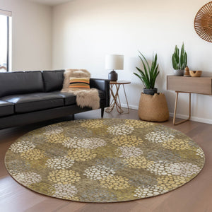 Homeroots 3' Beige Green And Ivory Polka Dot Washable Area Rug - Perfect For Indoor Or Outdoor Spaces! 8' Round Polyester 594222