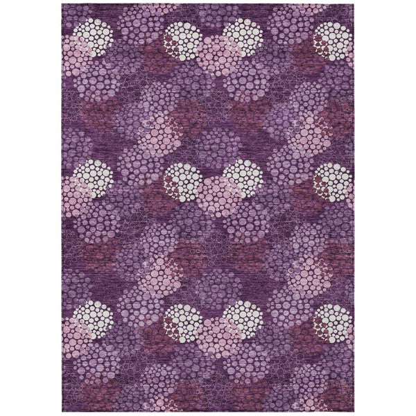 HomeRoots 5' Playful Eggplant Lavender Ivory Polka Dot Indoor Outdoor Area Rug - Stain Resistant & Durable 5' X 8' 594227