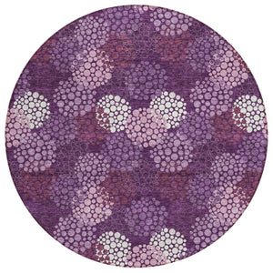 HomeRoots 5' Playful Eggplant Lavender Ivory Polka Dot Indoor Outdoor Area Rug - Stain Resistant & Durable 8' Round 594228