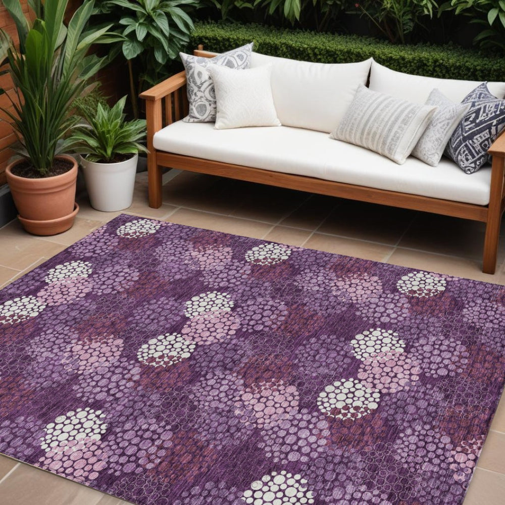 HomeRoots 9' Eggplant Lavender and Ivory Polka Dot Washable Area Rug for Indoor and Outdoor Durability and Style 9' X 12' 594230