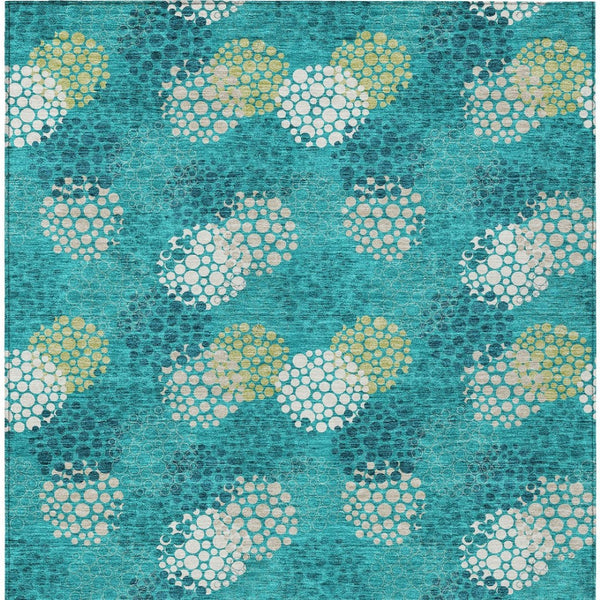 Homeroots 3' Beige Green And Ivory Polka Dot Washable Area Rug - Perfect For Indoor Or Outdoor Spaces! 3' X 5' Polyester 594232